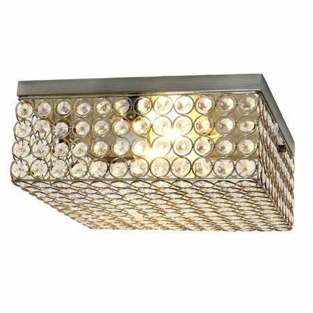 Lalia Home 12in Classix Glam Two Light Square Crystal Metal Flush Mount Ceiling Light Fixture, Antique Brass LHM-2004-AB